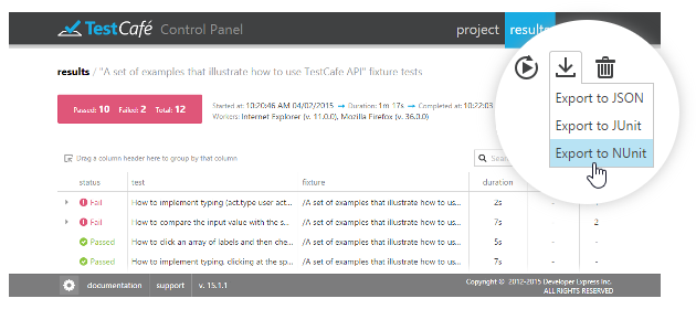 Exporting Results From the Detailed View